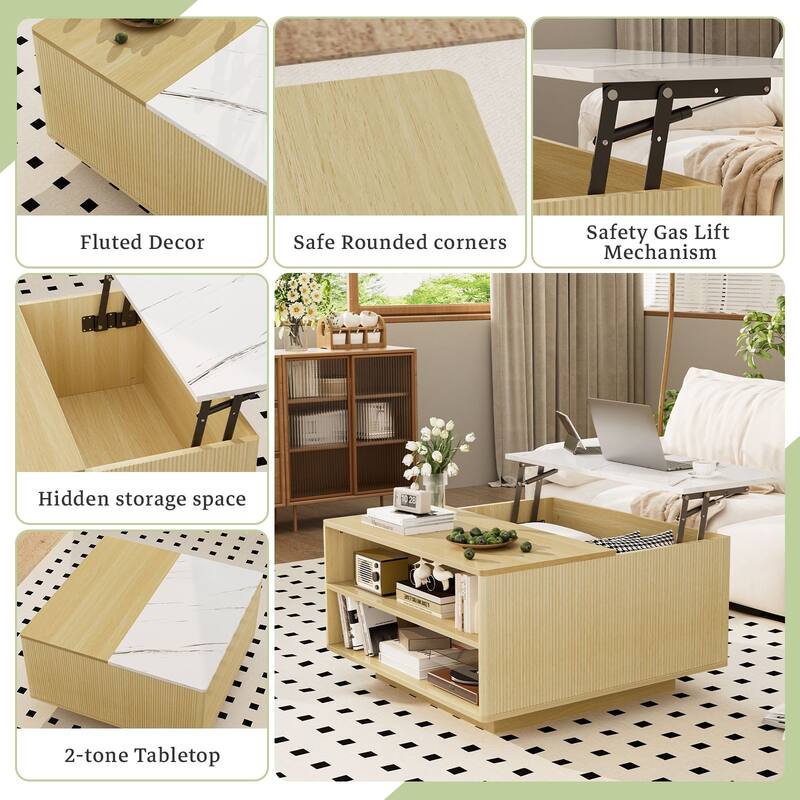 Meyreso Lift Top Coffee Table with Storage,Multi-Functional Center Table for Living Room