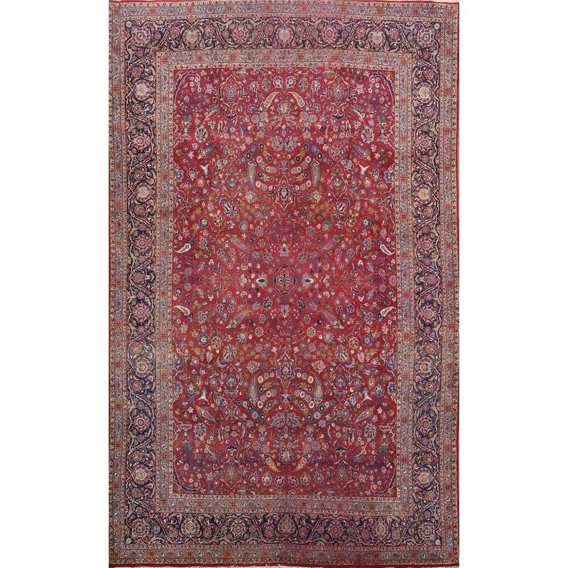 Hand Knotted Oriental 100% Wool Carpet Traditional Floral Red Kashan Area Rug - 13' 4'' X 8' 10''