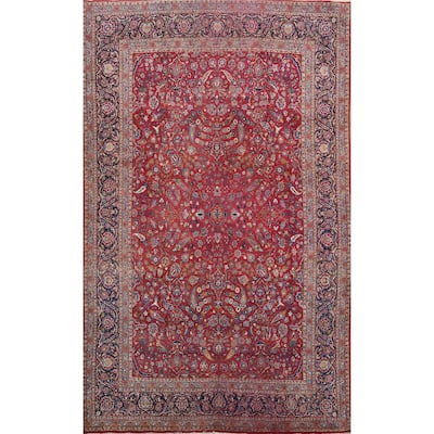 Hand Knotted Oriental 100% Wool Carpet Traditional Floral Red Kashan Area Rug - 13' 4'' X 8' 10''