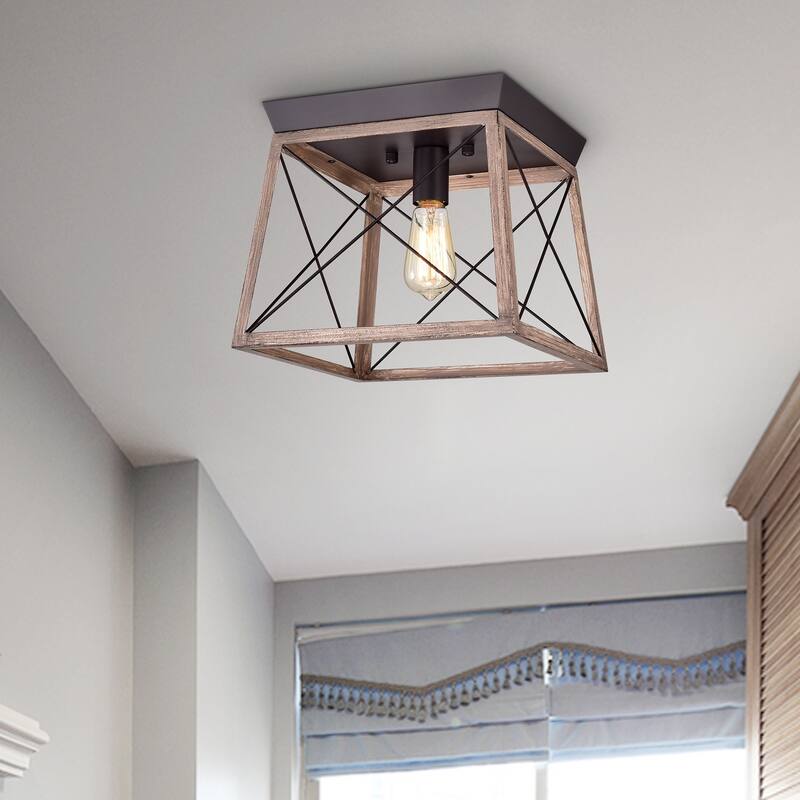 Oil Rubbed Bronze 1-Light Open-Cage Metal Flush Mount (SOLD AS A PAIR)