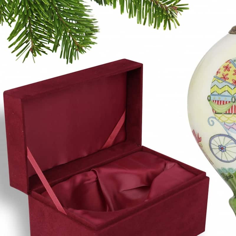 Baby Carriage with Presents Hand Painted Mouth Blown Glass Ornament - 4.75" x 2.5" x 2.5"