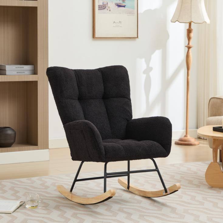 Teddy Rocking Chair with High Back & Wood Legs