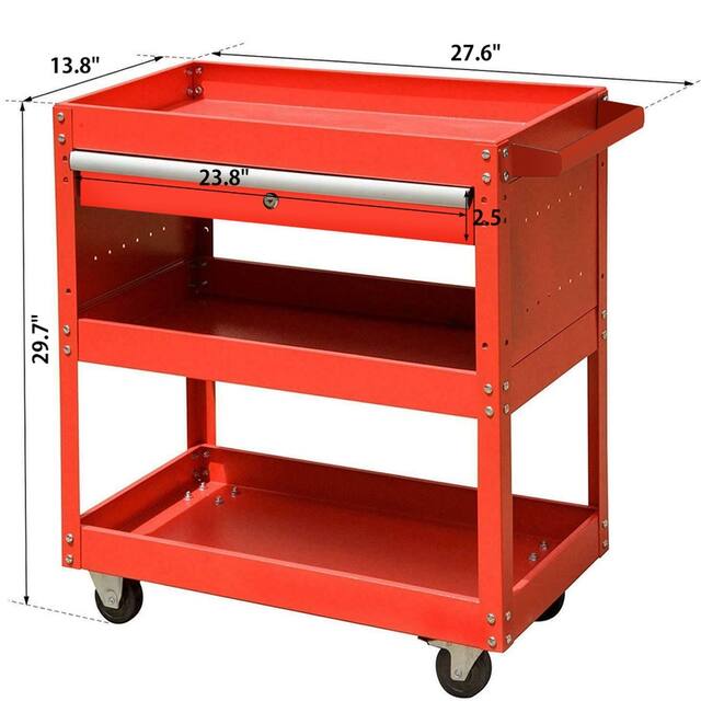 3-Tier Rolling Tool Cart with Drawer Steel Utility Storage Tool Box