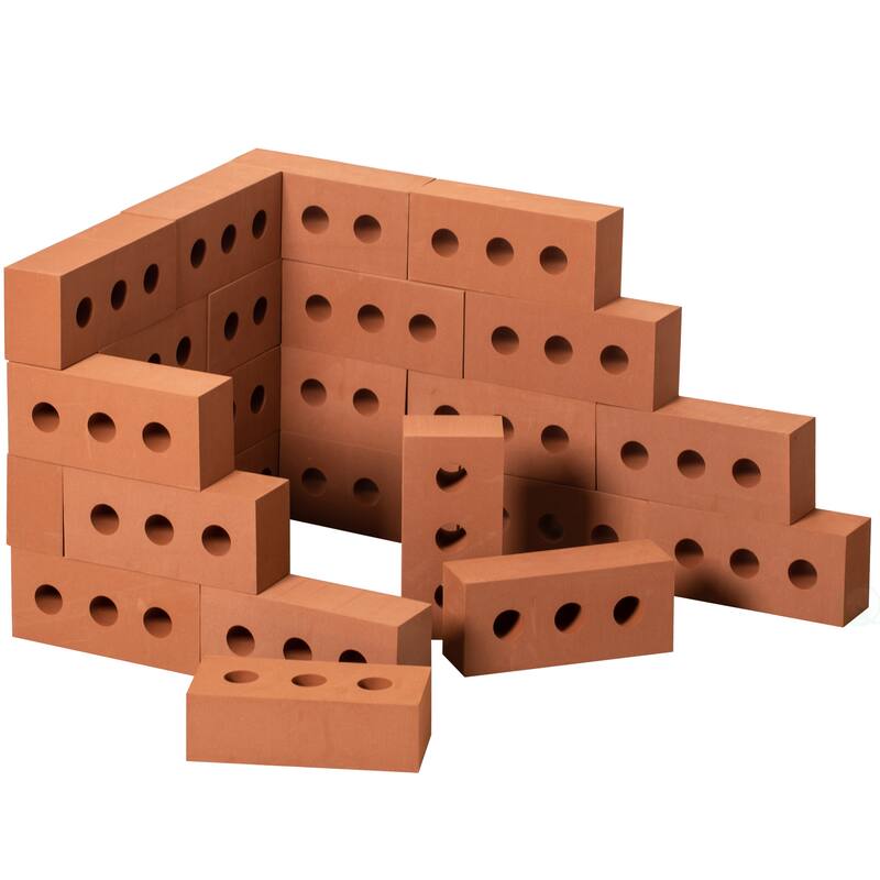 Construction Stacking Building Red Brick Block, Rectangle Foam Kids Pretend Play Creativity Toy, 25 Pack - Red - Kids