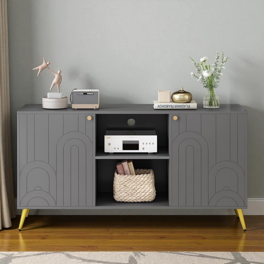 Modern 53'' TV Stand for TVs up to 55'', Media Console with Adjustable Shelf, Metal Legs & Handles, Anti-Tip Device