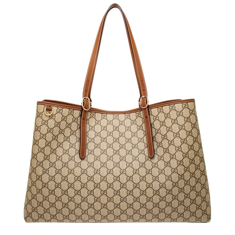 Gucci GG Emblem Maxi Tote Bag - Beige and Dark Brown with Brown