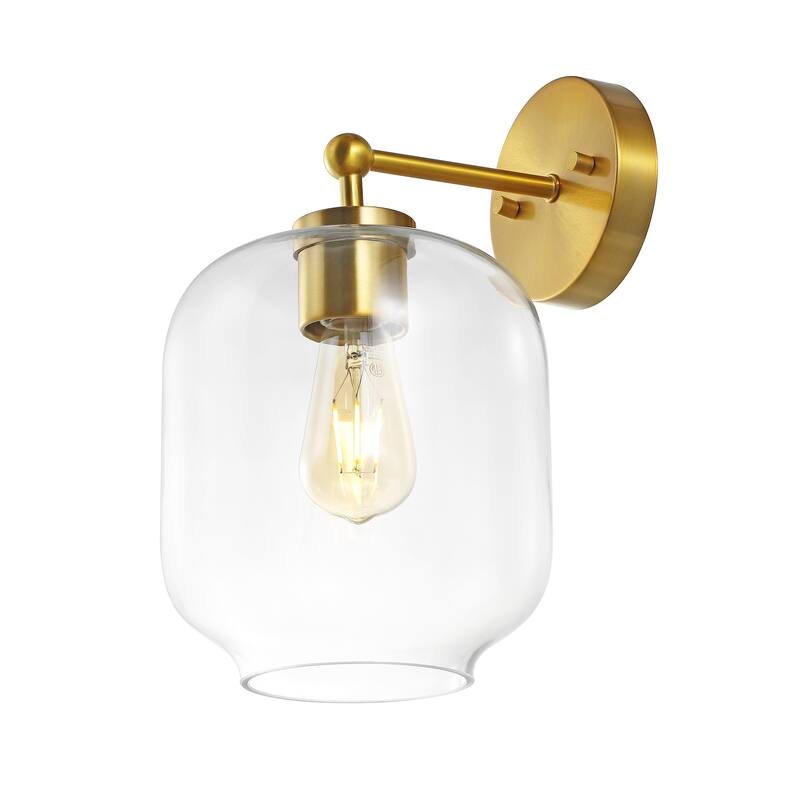 SAFAVIEH Lighting Maelane 10-inch Glass Shade Wall Sconce with Bulbs (Set of 2) - 7.3 In. W x 9.5 In. D x 13 In. H - 7Wx10Dx13H - Brass Gold