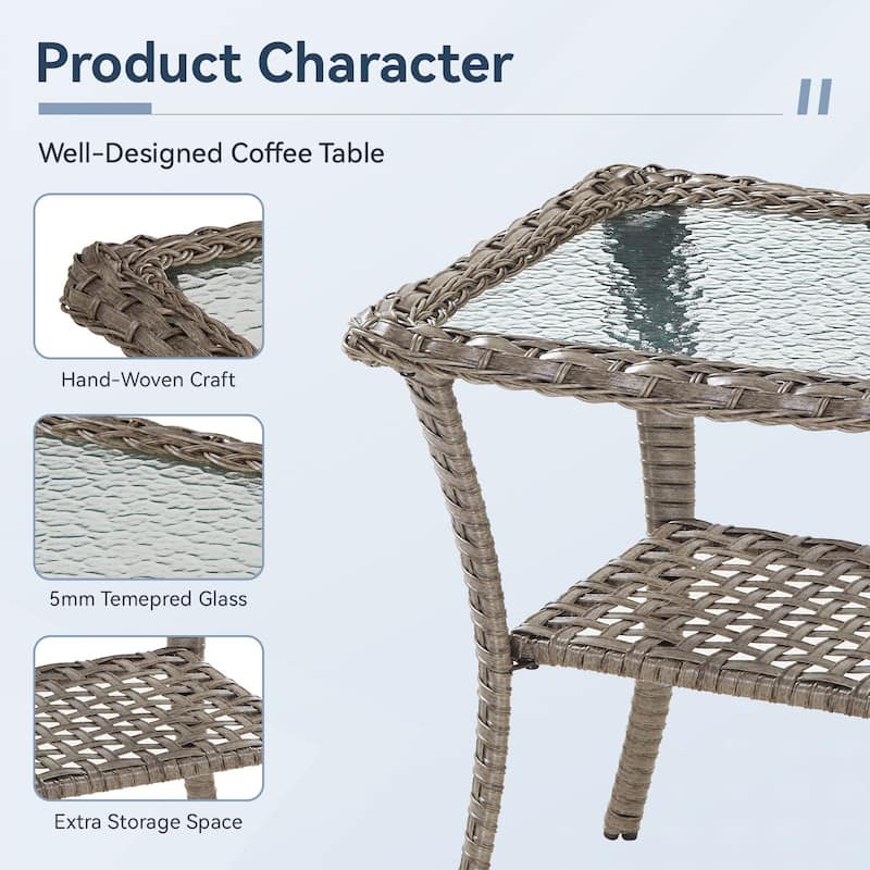 Outdoor Coffee Table/ Side Table with UV-Resistant PE Wicker