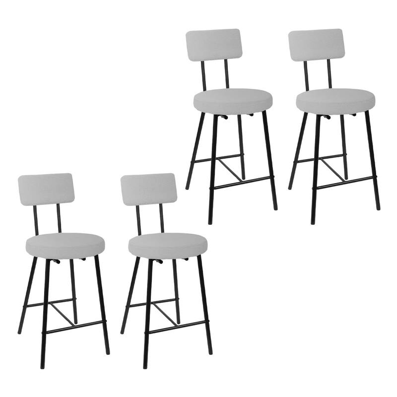 Boucle Upholstered Bar Stools Set of 2, Modern Counter Height Bar Chairs with High Back, Footrest and Metal Leg - Set of 4 - Grey