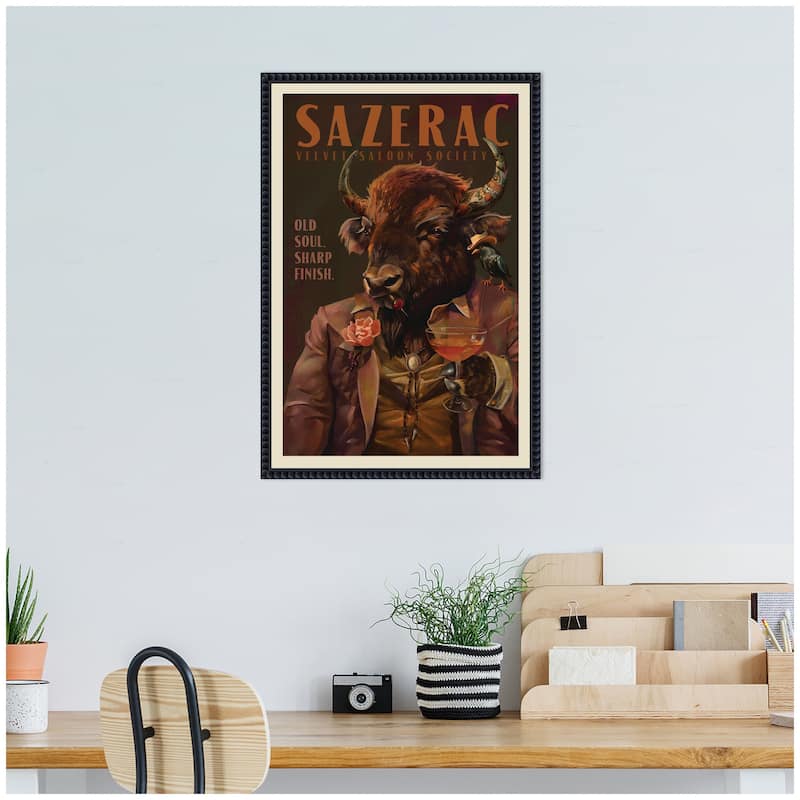 Kate and Laurel WG Sazerac Bison Buffalo by The Whiskey Ginger Framed Canvas Wall Art Print
