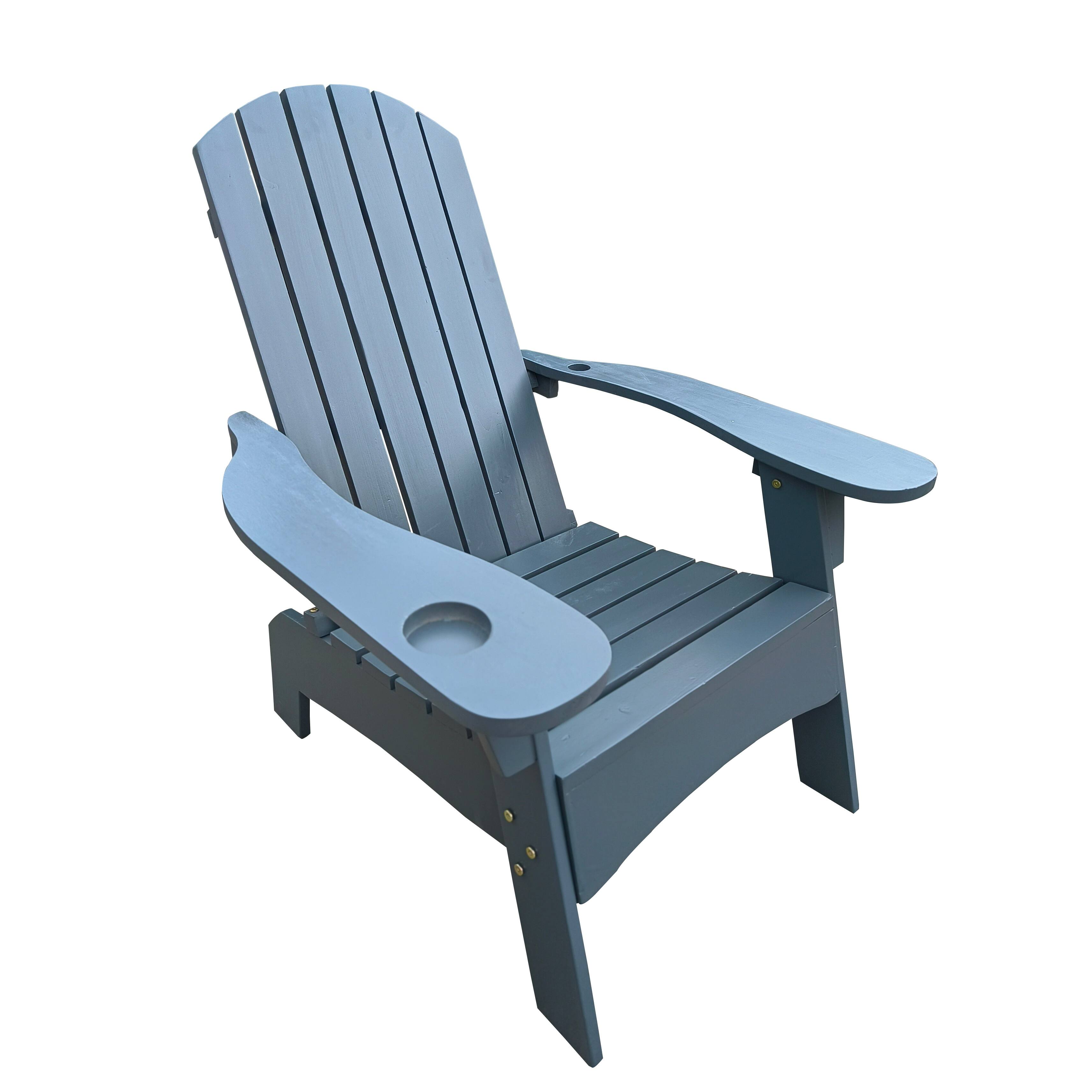 Long Backrest Adirondack Chair with Umbrella Fixing Hole, Gray Bed
