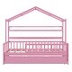 preview thumbnail 16 of 24, Twin Size House Platform Bed with Trundle, Shelf, Roof, Semi-Enclosed Space, Sturdy Pinewood Frame, Space-saving