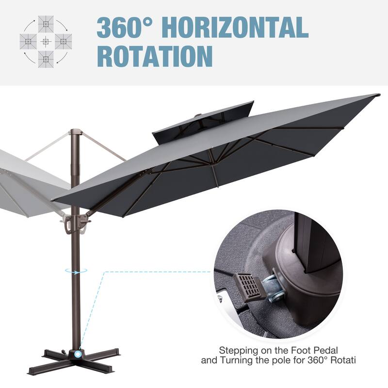 9 x 12 FT Outdoor Patio Double Top Rectangular Cantilever Umbrella with Wheel Base
