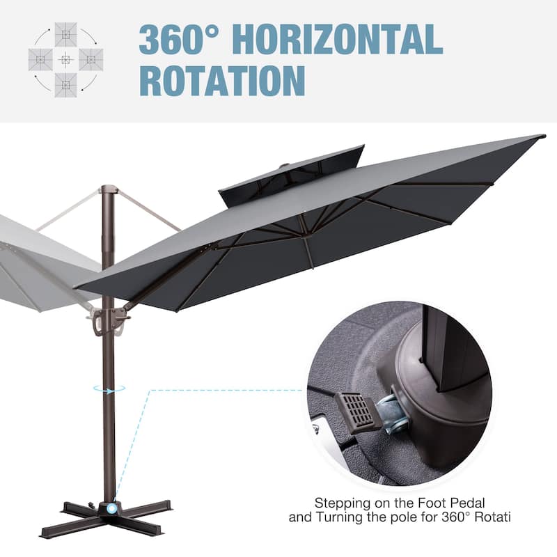 9x12 FT Rectangular Outdoor Patio Double Top Cantilever Offset Umbrella with Rod Base