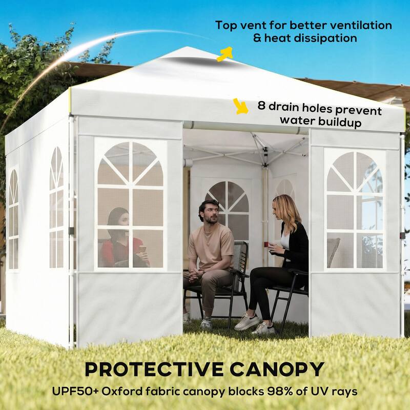 Outsunny 9.6 x 9.6 ft Pop Up Canopy Tent with Sidewalls, One Button Push Setup, UPF50+ Outdoor Portable Instant Canopy Shelter
