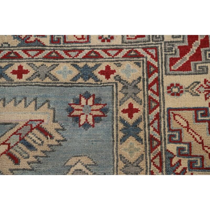 Light Blue Kazak Area Rug Handmade Traditional Wool Carpet - 6'9" x 9'2"