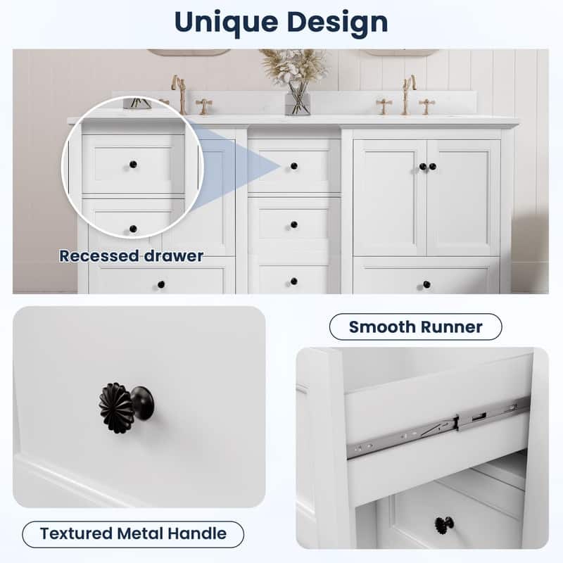72-Inch Elegant Solid Wood Bathroom Vanity with Ceramic Top, Double Sinks, and Ample Storage