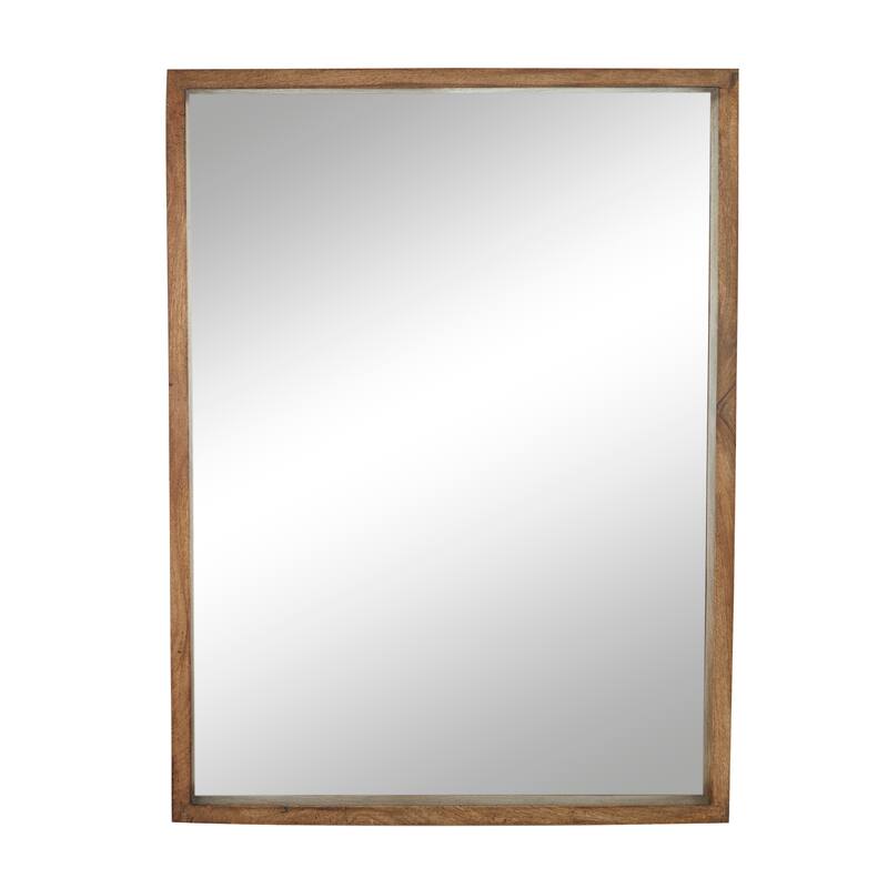 Brown Mango Wood Minimalistic Wall Mirror with Natural Wood Grain and Deep Set Frame