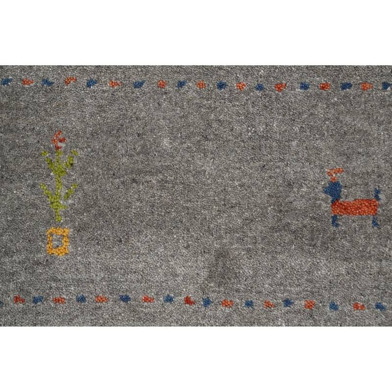 Hand Knotted Oriental 100% Wool Carpet Tribal Animal Pictorial Greys & Charcoal Gabbeh Area Rug - 8' 0'' X 5' 9''