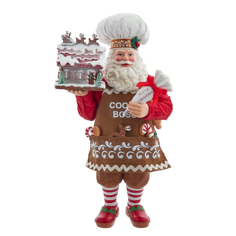 Kurt Adler 10.5-Inch Fabriche Chef Santa Decorating Gingerbread House