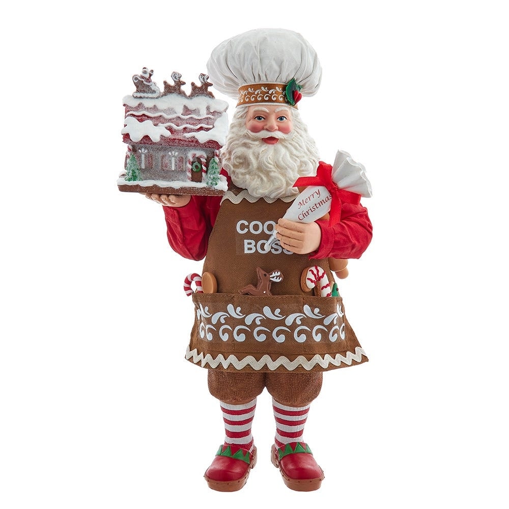 Kurt Adler 10.5-Inch Fabriche Chef Santa Decorating Gingerbread House