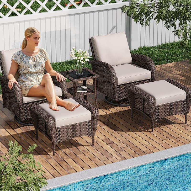 EROMMY Outdoor Wicker Patio Set with Swivel Chairs, Sofa, Ottomans and Tables, All-Weather Conversation Furniture for backyard.