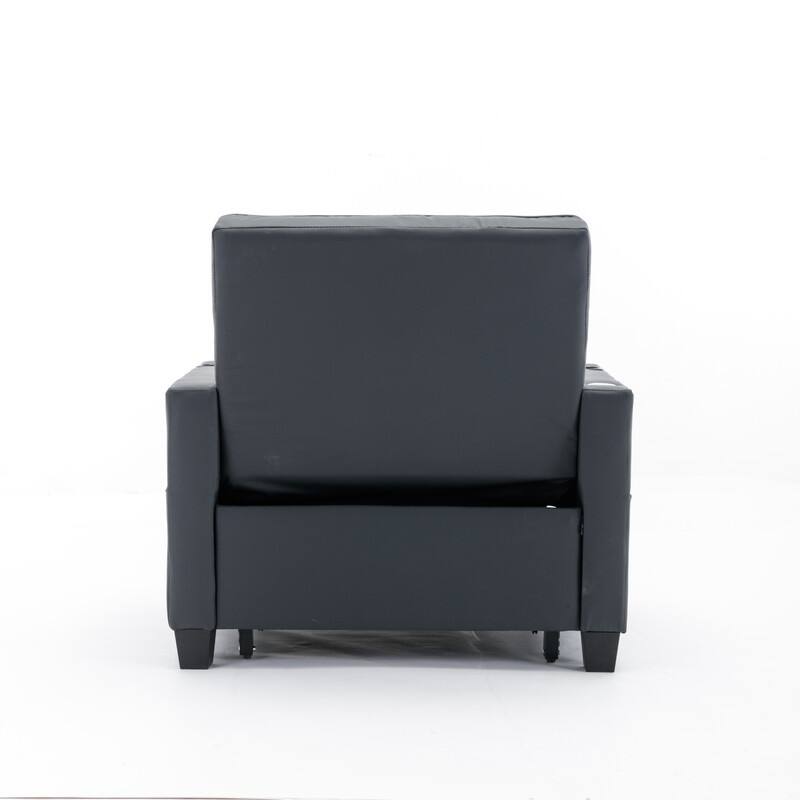 3-in-1 Convertible Sofa Chair,Pull Out Sleeper Chair with USB Ports and Cup Holders（Leather）