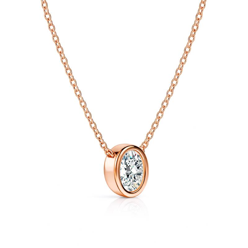 Auriya 14K Gold Lab Grown Oval Diamond Bezel Solitaire Pendant Necklace 1.00 to 5.00 ct. tw. (F-G VS)