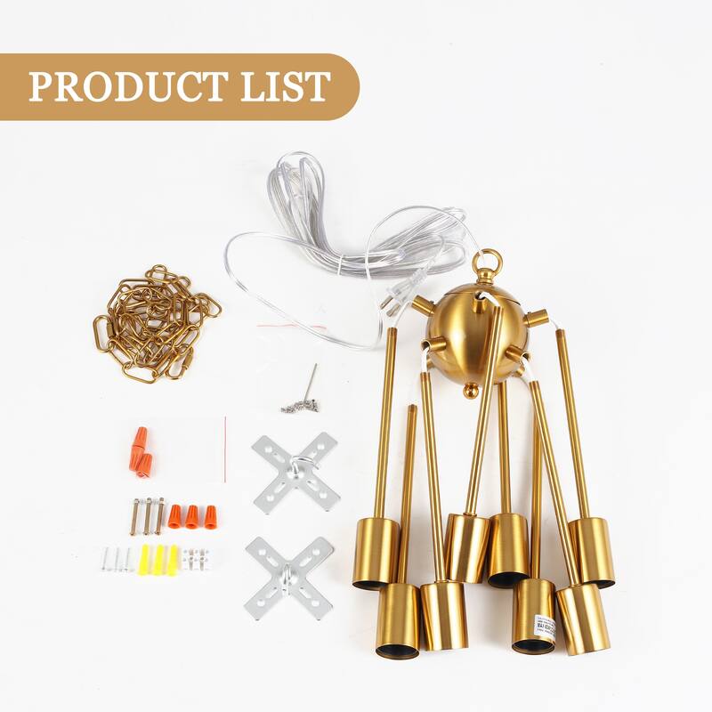 8-Light Hanging Sputnik Linear Chandelier Lighting with Plug for Kitchen Island