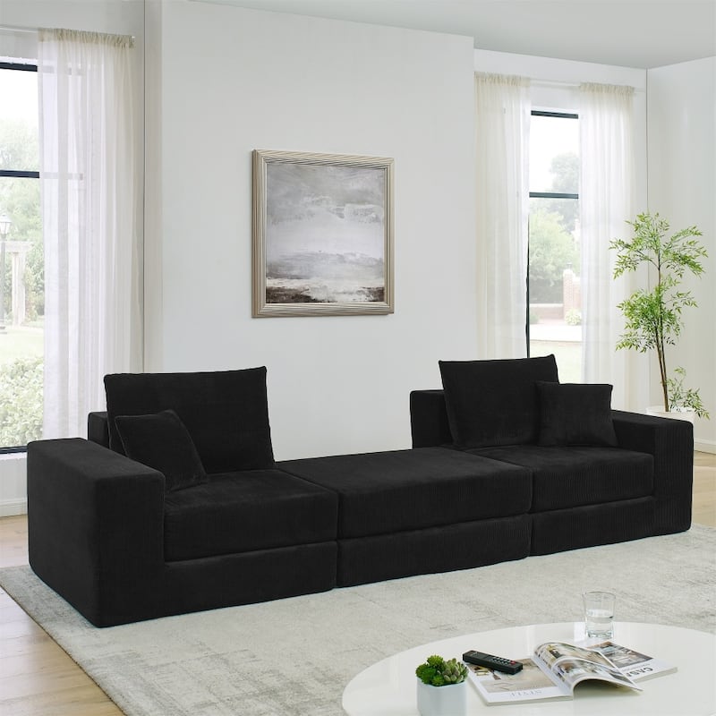 Modular Upholstered Convertible Sectional Sofa with Ottoman & Throw Pillows
