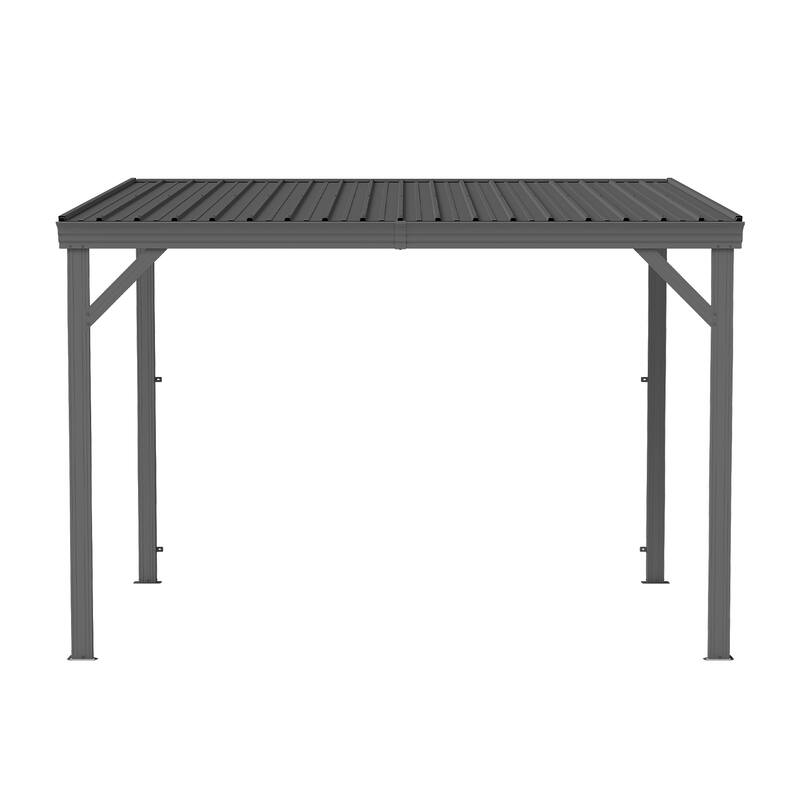 8' x10' Lean to Gazebo with Upgraded Drainage System, Wall Mounted Gazebo Hardtop Galvanized Steel Sloping Roof