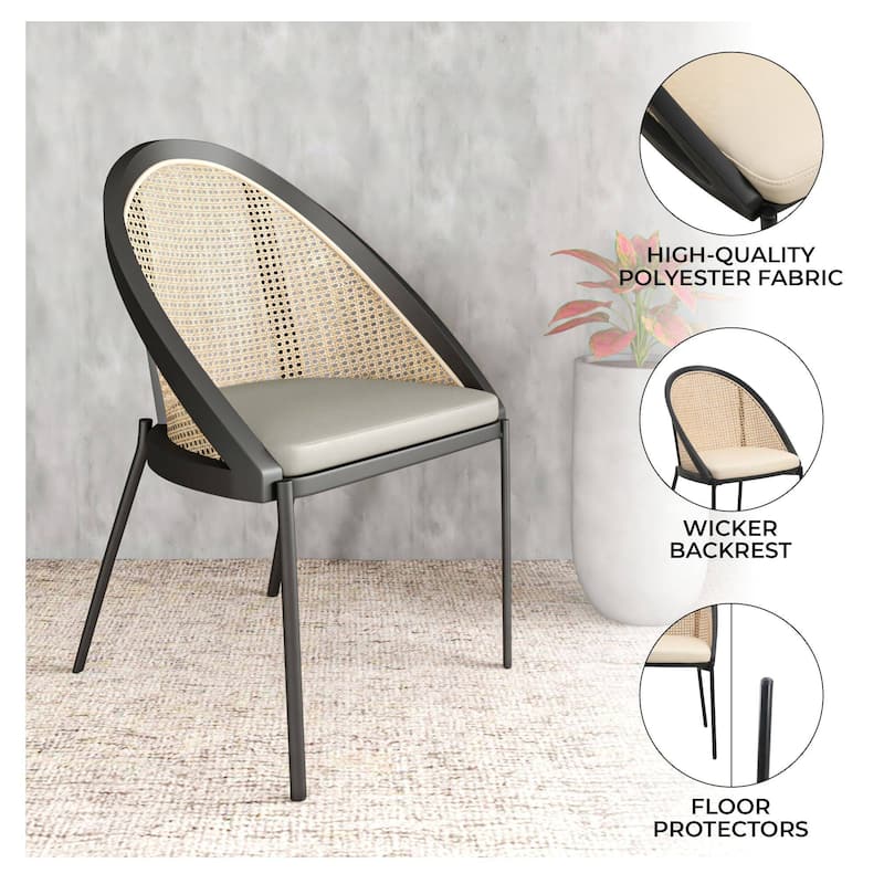 Urbane Modern Stylish Dining Chair with Vinyl Fabric Seat and Wicker Back for Dining Room & Kitchen, Set of 2