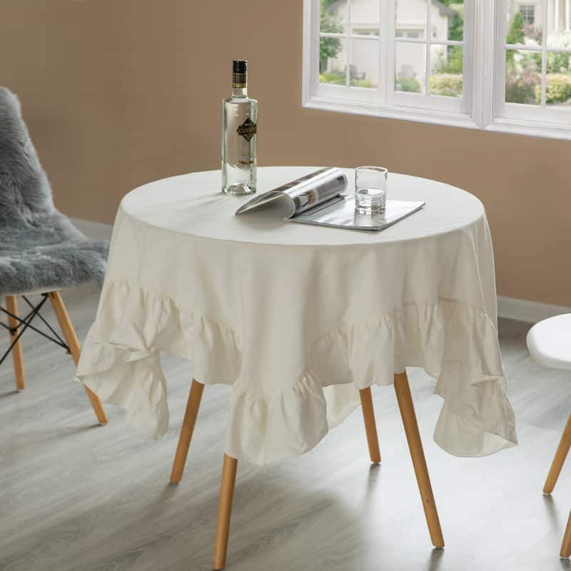 Deerlux 100% Pure Linen Washable Tablecloth with Ruffle Trim