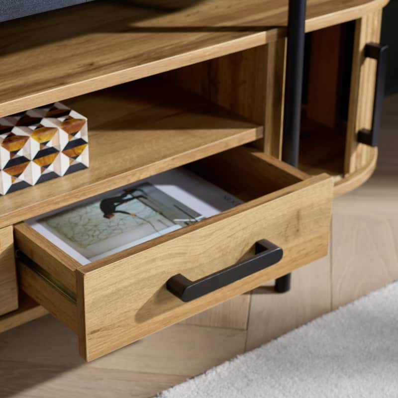 SAFAVIEH Home Etka 2-Drawer Tambour Door Media Stand - 55"W x 16"D x 20"H