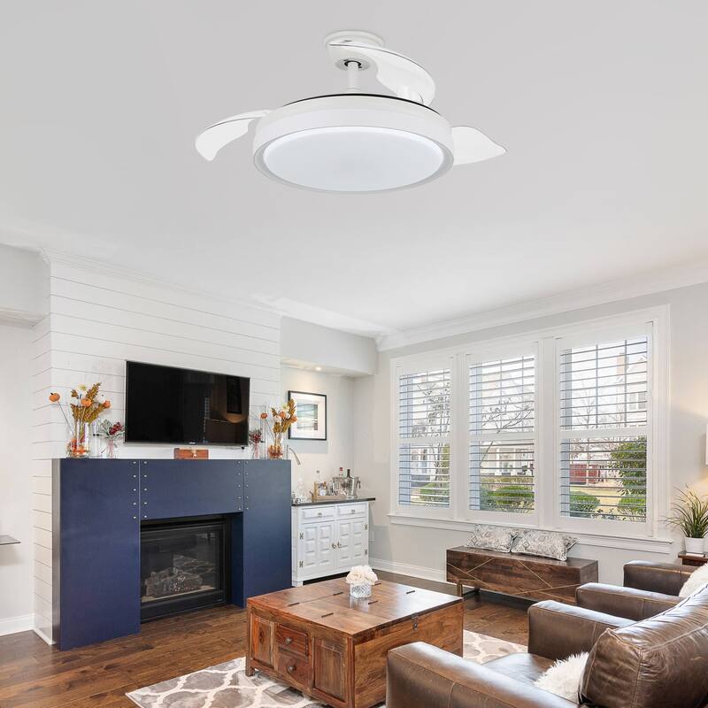 Cusp Barn 42-In Retractable Ceiling Fan with Remote Control Modern 3-Blade CCT LED Dimmable Lighting