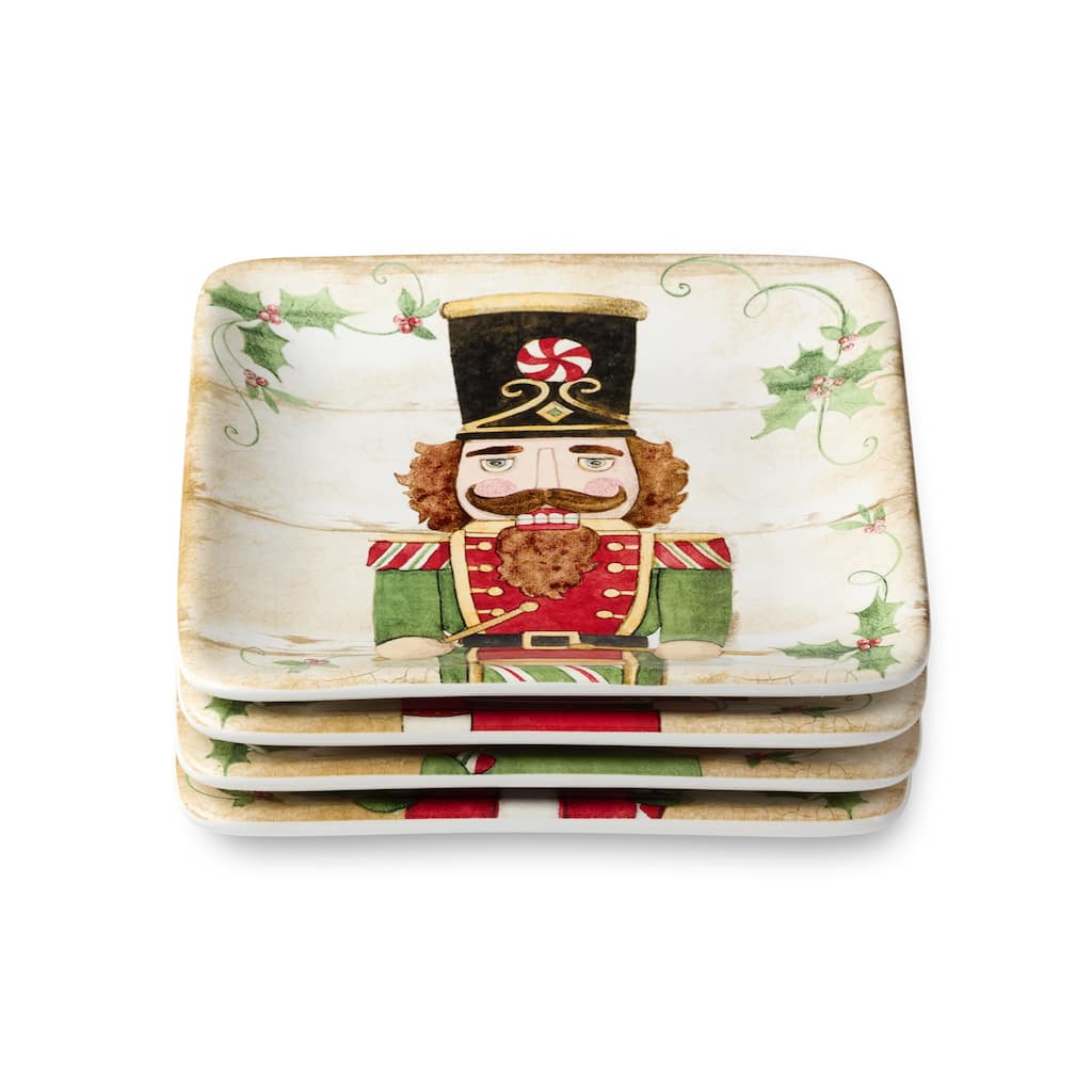 Certifed International Nutcracker Parade Set of 4 Canape/Appetizer/Luncheon Plates 6' Assorted Designs - 6 L x 6 W x 0.75 H
