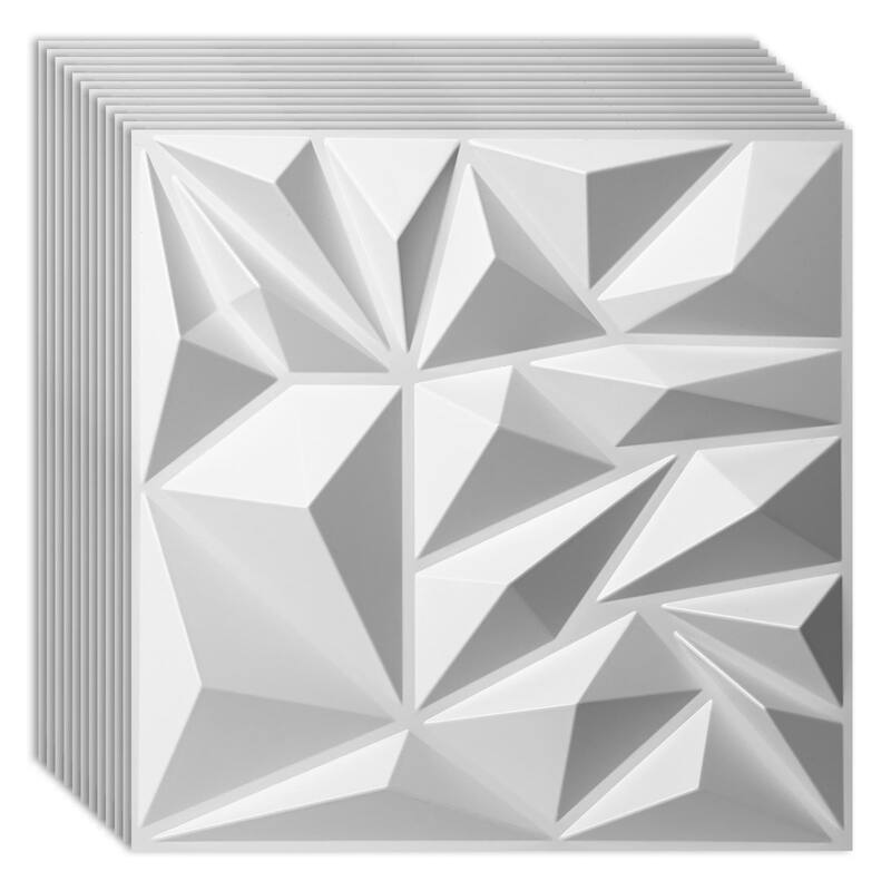 Art3d 33pcs 11.8"x11.8" PVC 3D Wall Tiles Ceiling Tiles Cover 32 Sq.Ft. - N/A - White