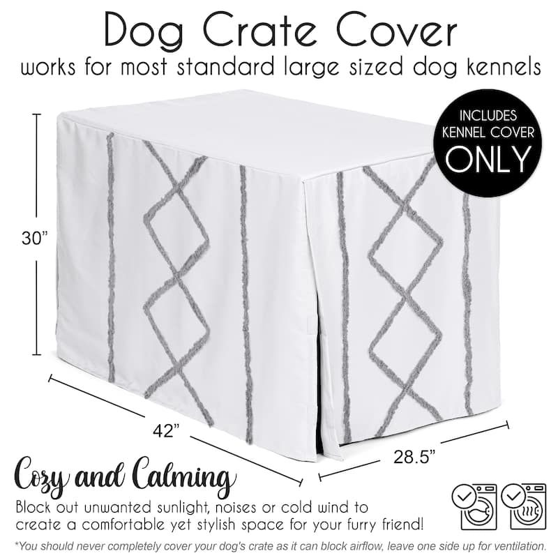 Sweet Jojo Designs Boho Bohemian Dog Crate Kennel Cover 42in Grey and White Farmhouse Shabby Chic Modern Gray Tuft Tufted Cotton