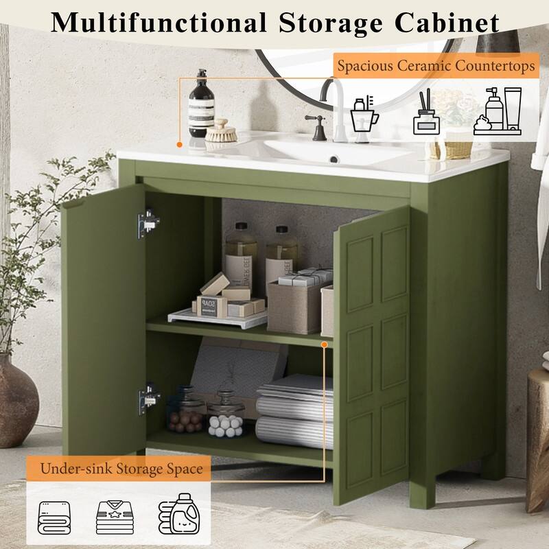 MEDUNJESS Retro Bathroom Vanity Set with Ceramic Sink, Bathroom Storage Cabinet