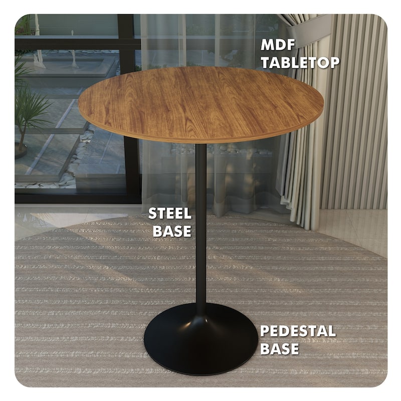 Verve 36" Modern Mid-Century Round Bar Height Bistro Table with Black Pedestal Base and High Top for Kitchen, Home Bar, Lounge