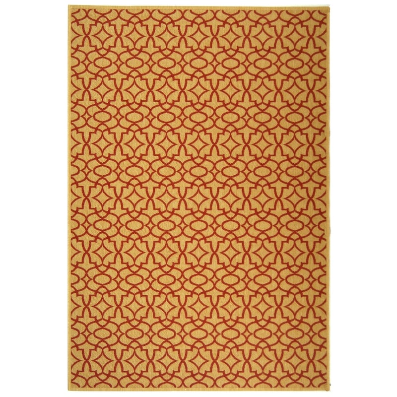 SAFAVIEH Courtyard Penny Indoor/ Outdoor Waterproof Patio Backyard Rug - 5'3" x 7'7" - Beige/Red