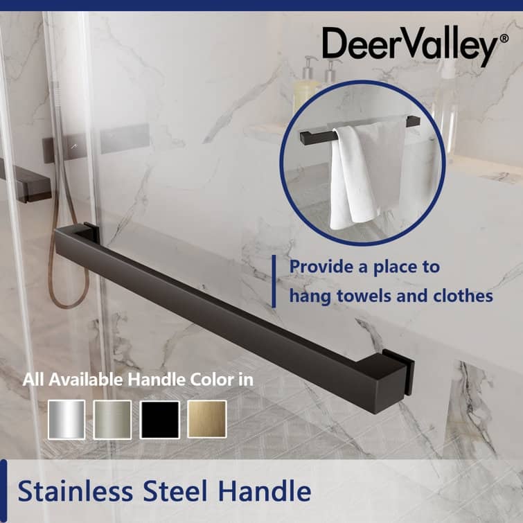 DeerValley 56" - 60" W x 76" H Double Sliding Frameless Shower Enclosure, Stainless Steel Accessories