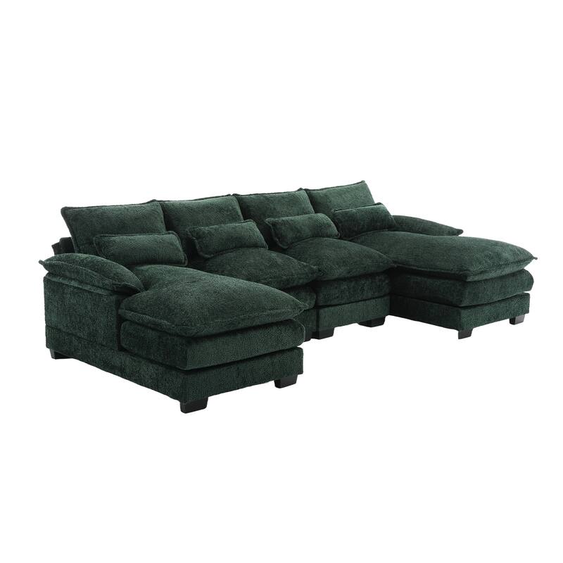 Modern U Shaped Modular Sectional Sofa with Chenille Upholstery and Ottomans and Reversible Layout for Living Room or Guest Room