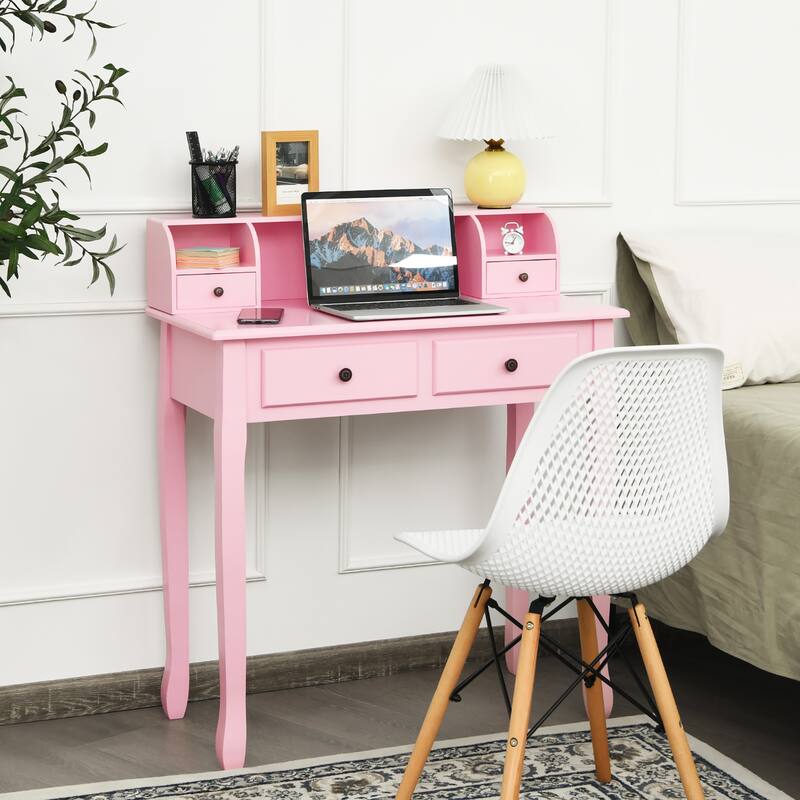 Costway Writing Desk Mission White Home Office Computer Desk 4 Drawer