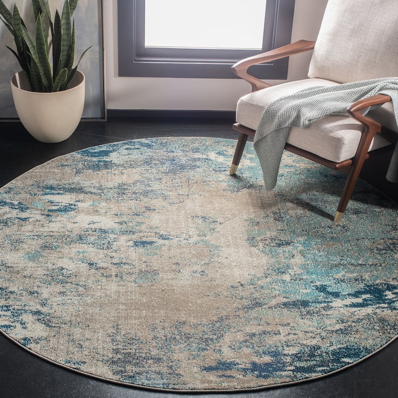 SAFAVIEH Madison Memnuna Modern Abstract Rug - 9' Round - Blue/Beige - Round
