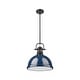 preview thumbnail 2 of 0, Yep by Golden Lighting Duncan 1-light 14in Rod Hung Pendant in Matte Black and Navy Blue shade