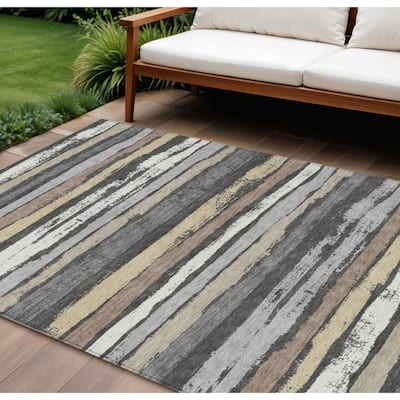 HomeRoots Striped Transitional Rectangle Outdoor Rug