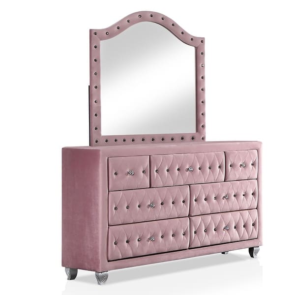 Vyvi Glam Pink Upholstered 2-piece 7-Drawer Dresser and Mirror Set by Furniture of America - Bed Bath & Beyond - 36553312 Vyvi Glam Pink Upholstered 2-piece 7-Drawer Dresser and Mirror Set by Furniture of America - Bed Bath & Beyond - 36553312