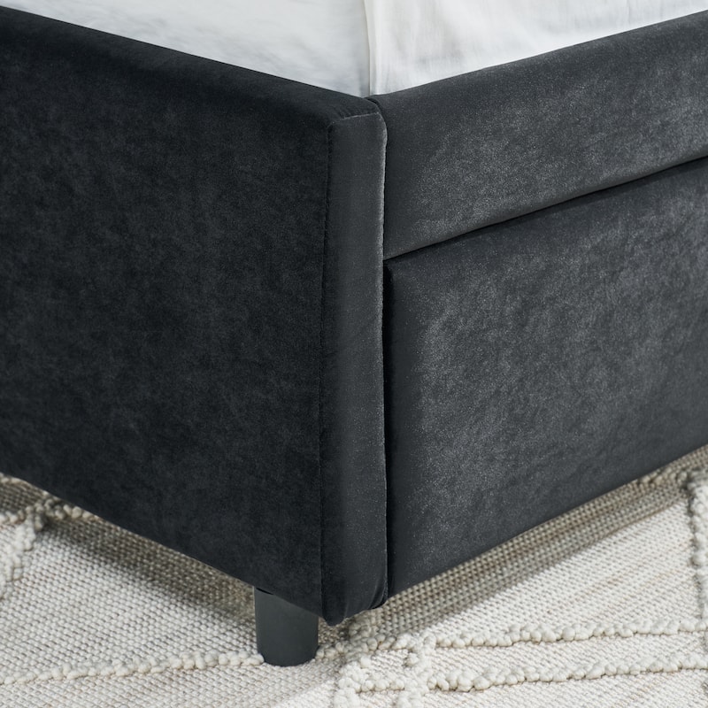 Luxury Full-Size Tufted Daybed with Trundle‌ – Upholstered Velvet Sofa Bed with Supportive Backrest & Armrests (Elegant Black).
