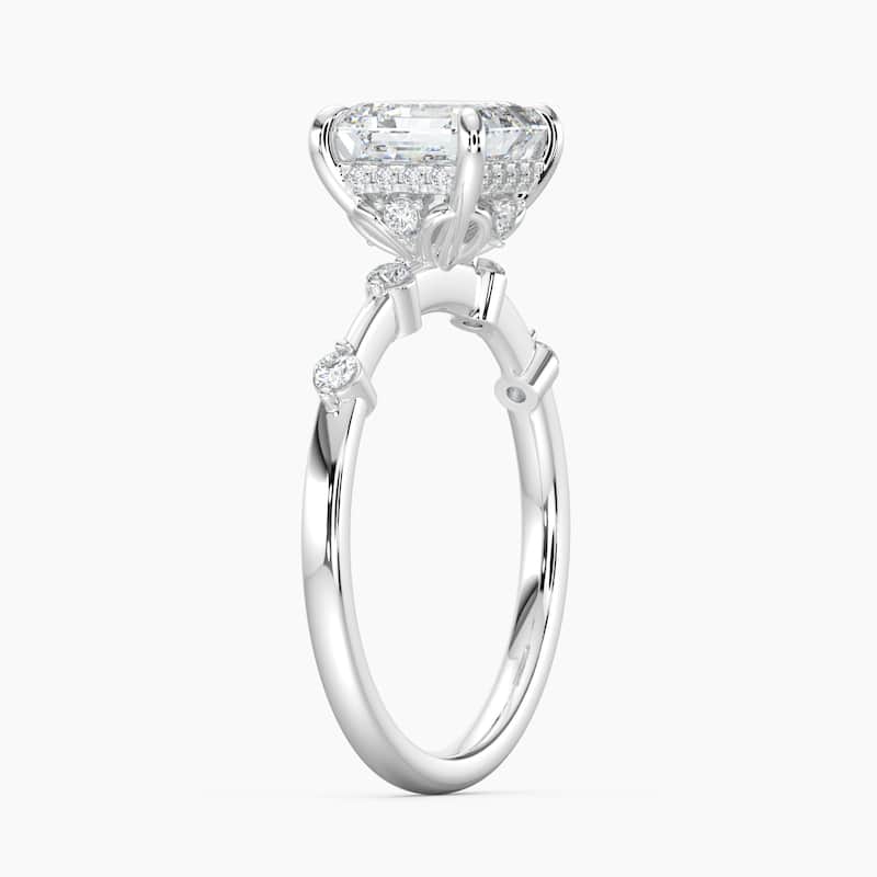 Auriya 14k Gold Petite Diamond Station Asscher Lab Grown Hidden Halo Engagement Ring 1.00 to 5.00 ct. tw.(F-G, VS)